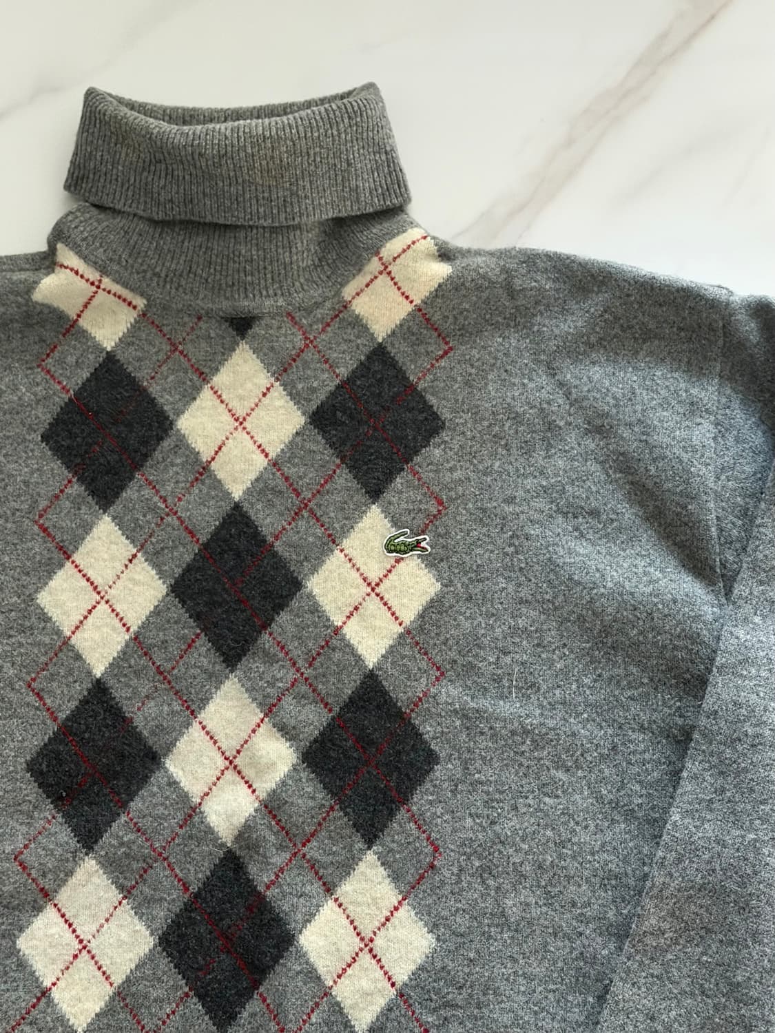 라코스테 아가일 패턴 목 니트 L 100 상품이미지1