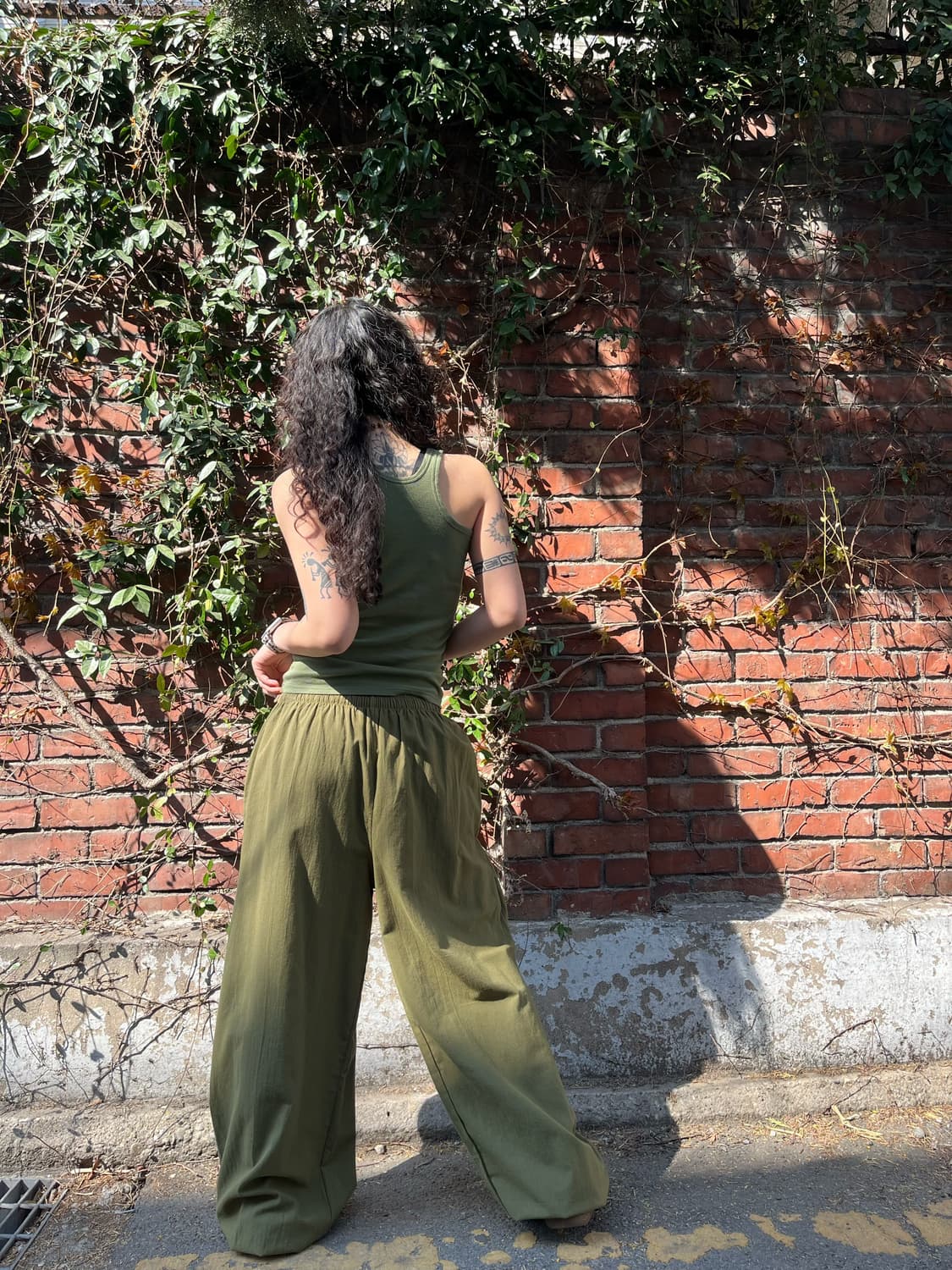 빈티지 카키 문양 와이드 팬츠 상품이미지7