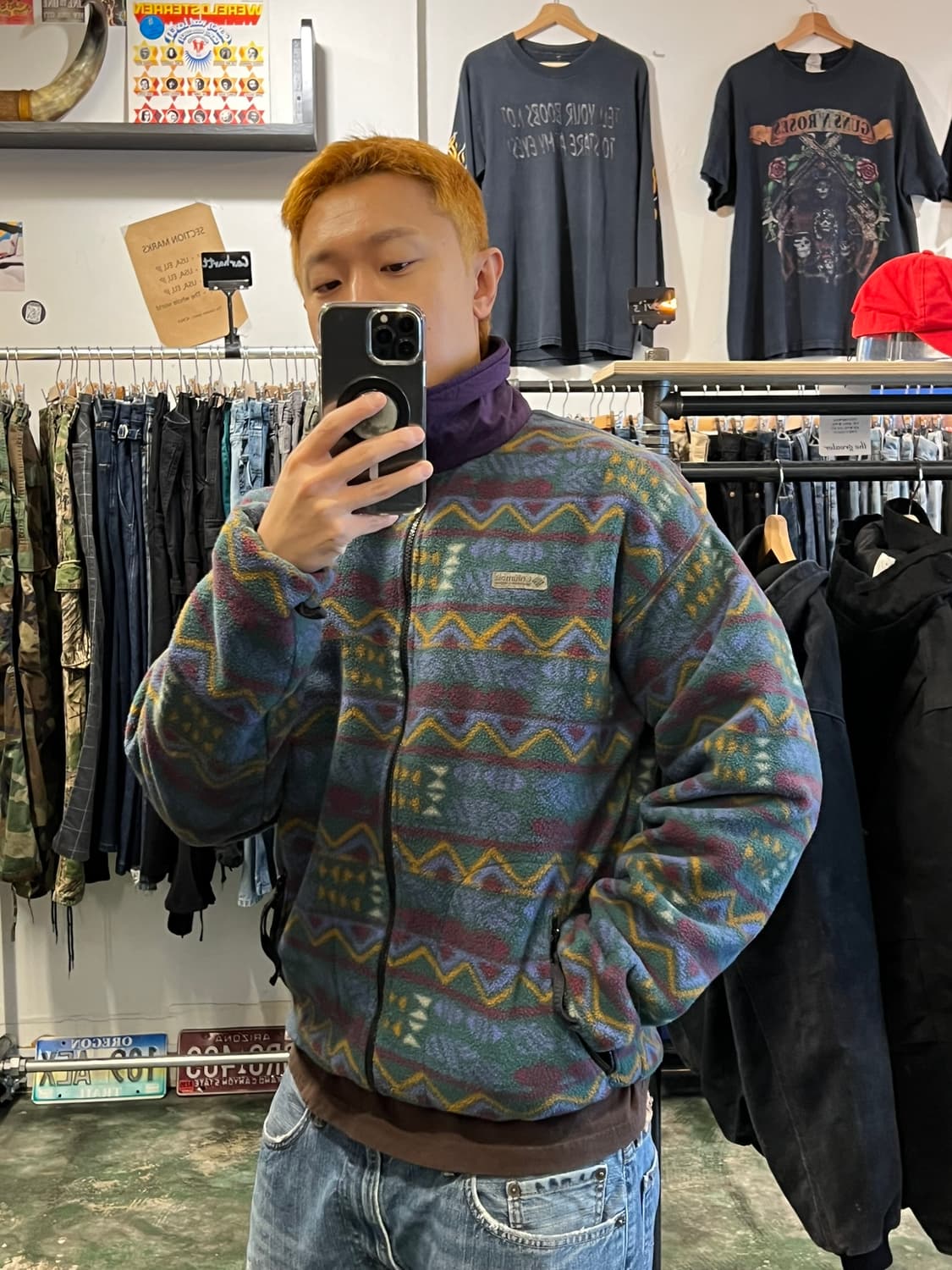 90's [M] 올드 콜롬비아 빈티지 아즈텍 플리스 자켓 USA 상품이미지4