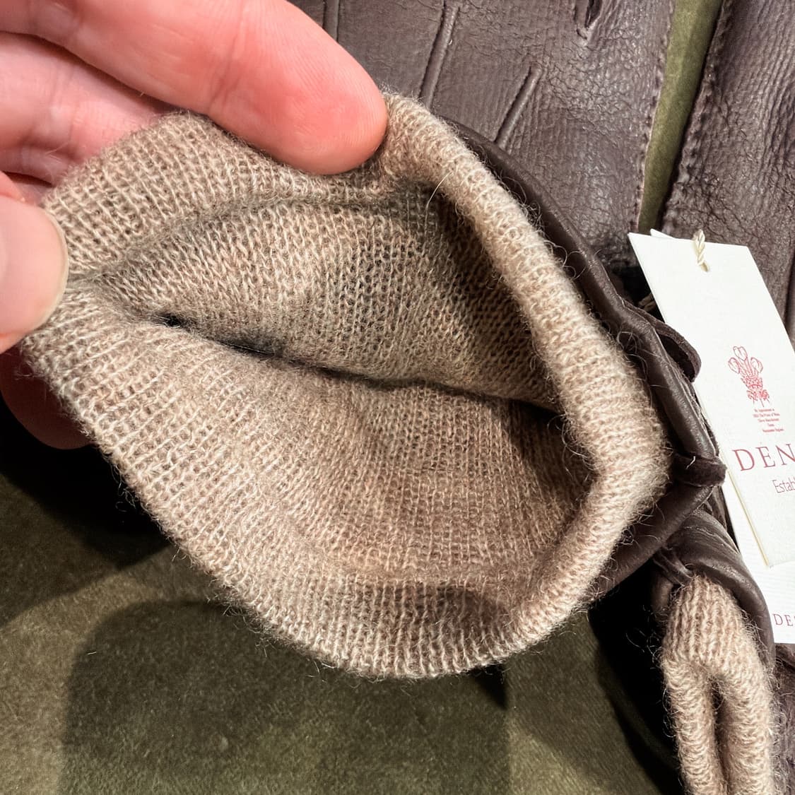 (정품/새상품) 덴츠 남성 브라운 사슴가죽 베이지 캐시미어 안감 장갑 상품이미지4