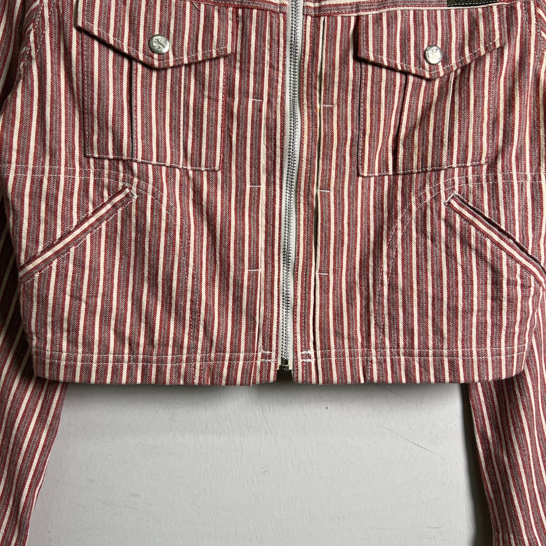 CK 캘빈클라인 스트라이프 크롭 데님 자켓 S 상품이미지5