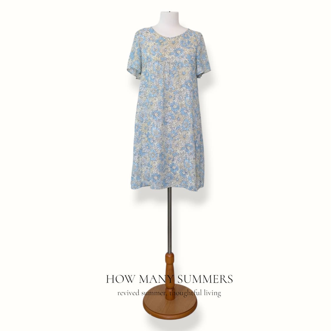 옐로우 블루 잔꽃 미니 원피스 튜닉 반팔 빈티지 상품이미지1