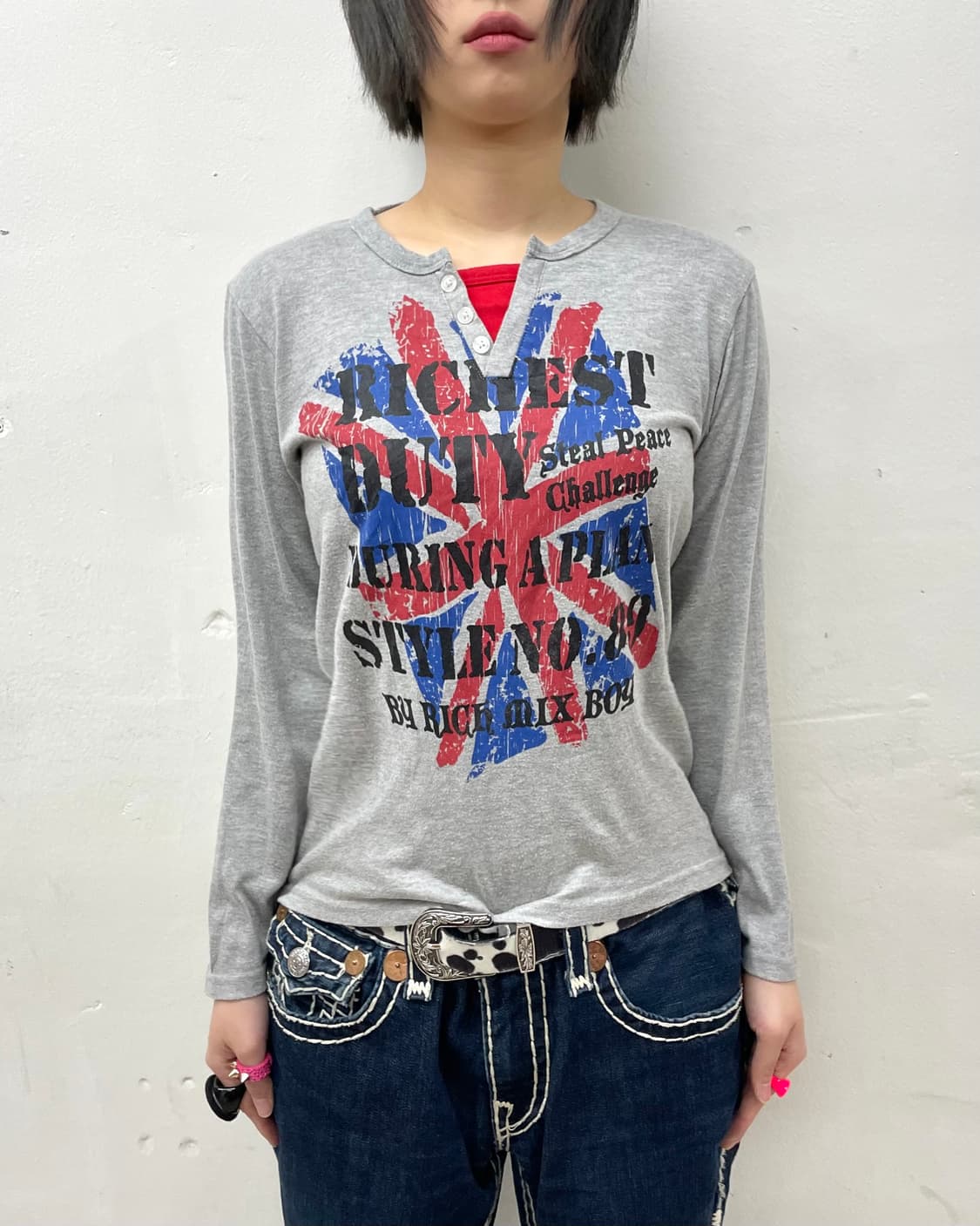American flag button gray long sleeve  상품이미지2