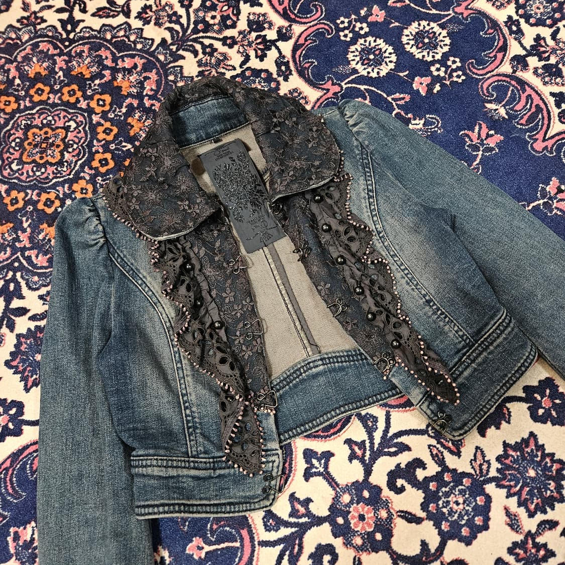 오즈세컨 레이스 레이어드 크롭 데님자켓  상품이미지2