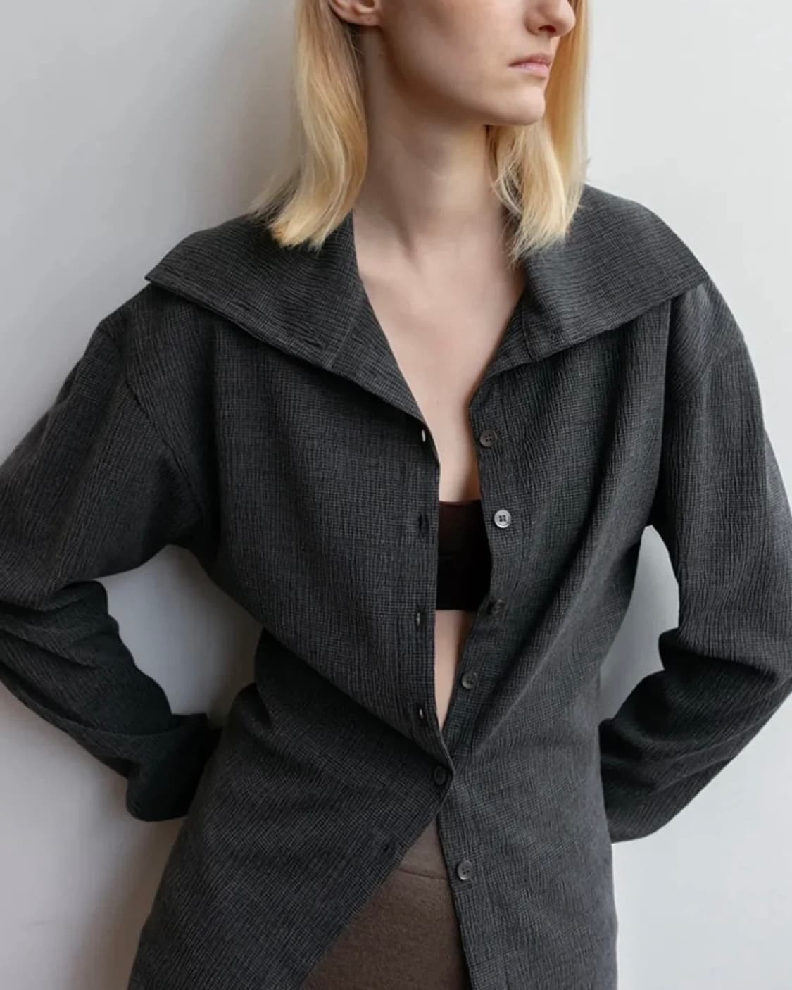 레이스 rrace 플리츠 블라우스 차콜 M 상품이미지2