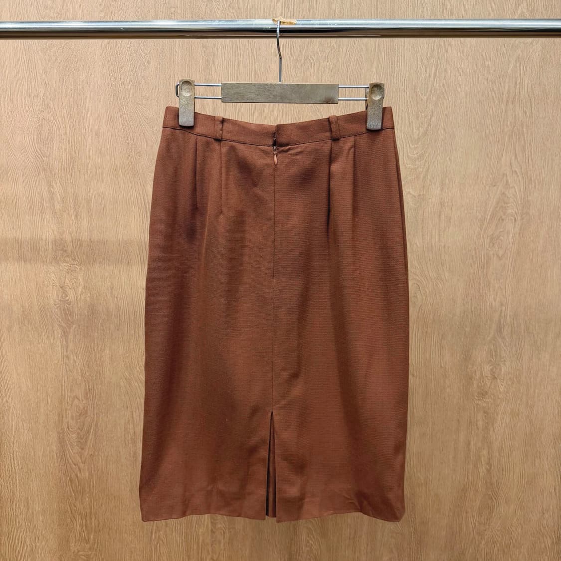 크리스찬 디올 울 미디 스커트 무지 핀턱 디테일 H라인 오렌지 브라운 상품이미지3