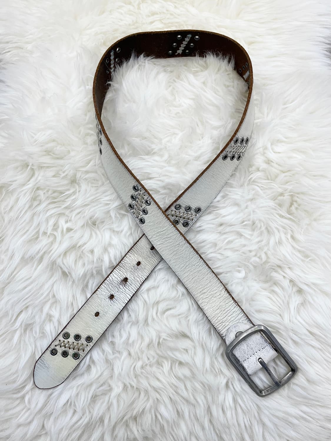 리얼레더 그런지 스티치 펀칭 버클 벨트 상품이미지5