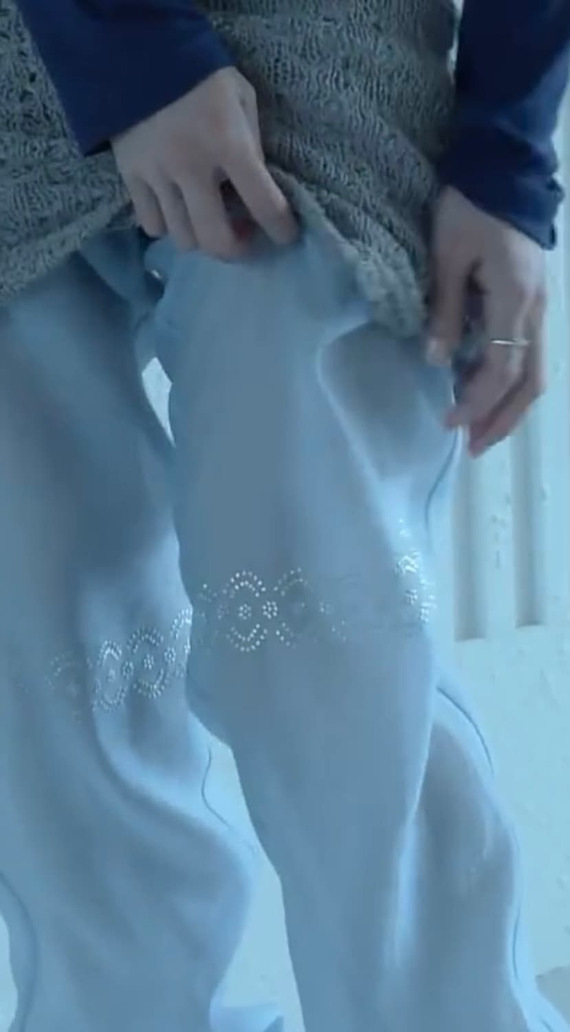 샵페어리 시스루 큐빅 팬츠 블루 faerie 상품이미지3