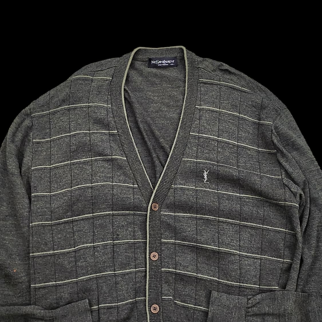 입생로랑 뿌르옴므 빈티지 체크 니트 가디건 상품이미지3