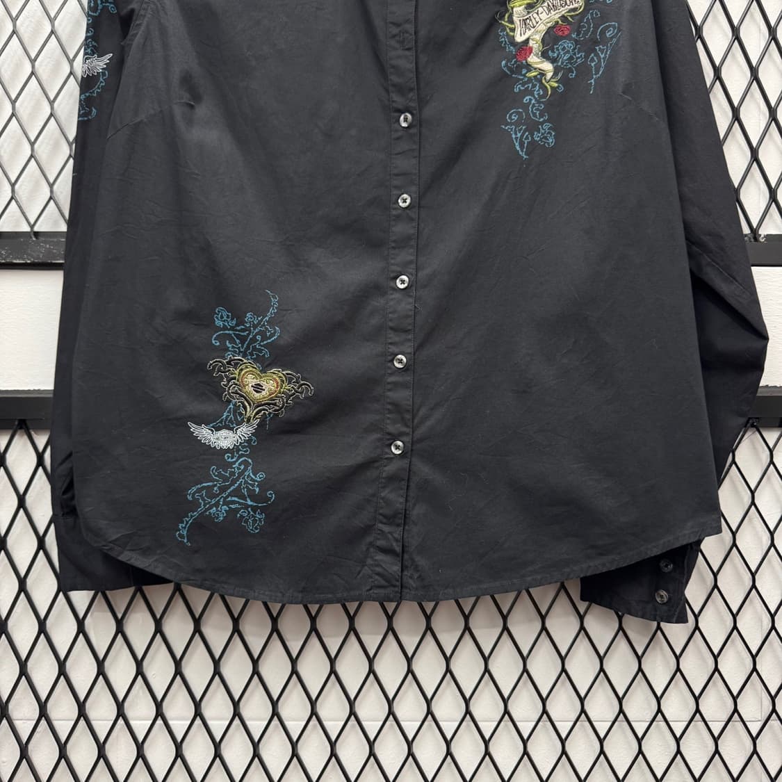 할리데이비슨 긴팔 셔츠 우먼스 장미 레터링 자수 로고 디테일 블랙 상품이미지4