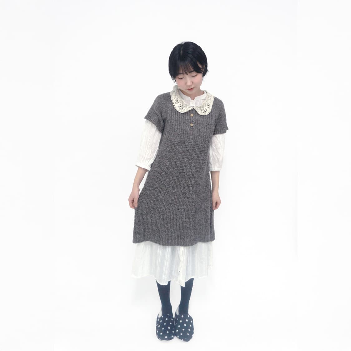 화이트 버튼 롱 원피스 상품이미지8