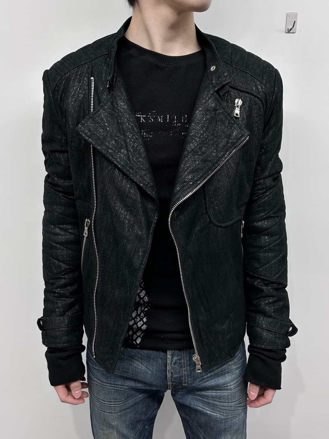 발망 스타일/퀼티드 파이톤 바이커 자켓 상품이미지1