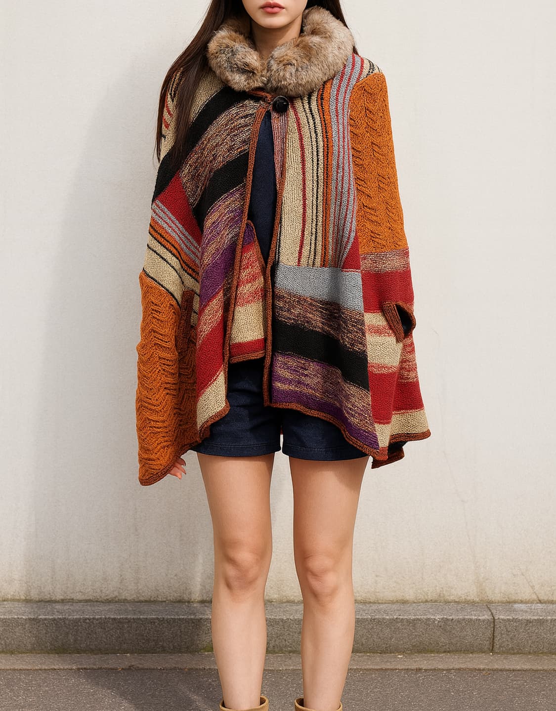 써스데이 아일랜드 에스닉 니트 퍼 케이프_90 상품이미지1