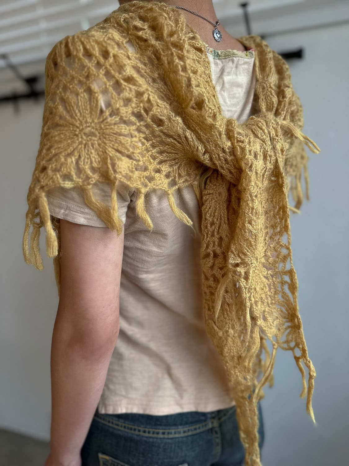 Muted Yellow Floral Crochet Muffler 0277 상품이미지6