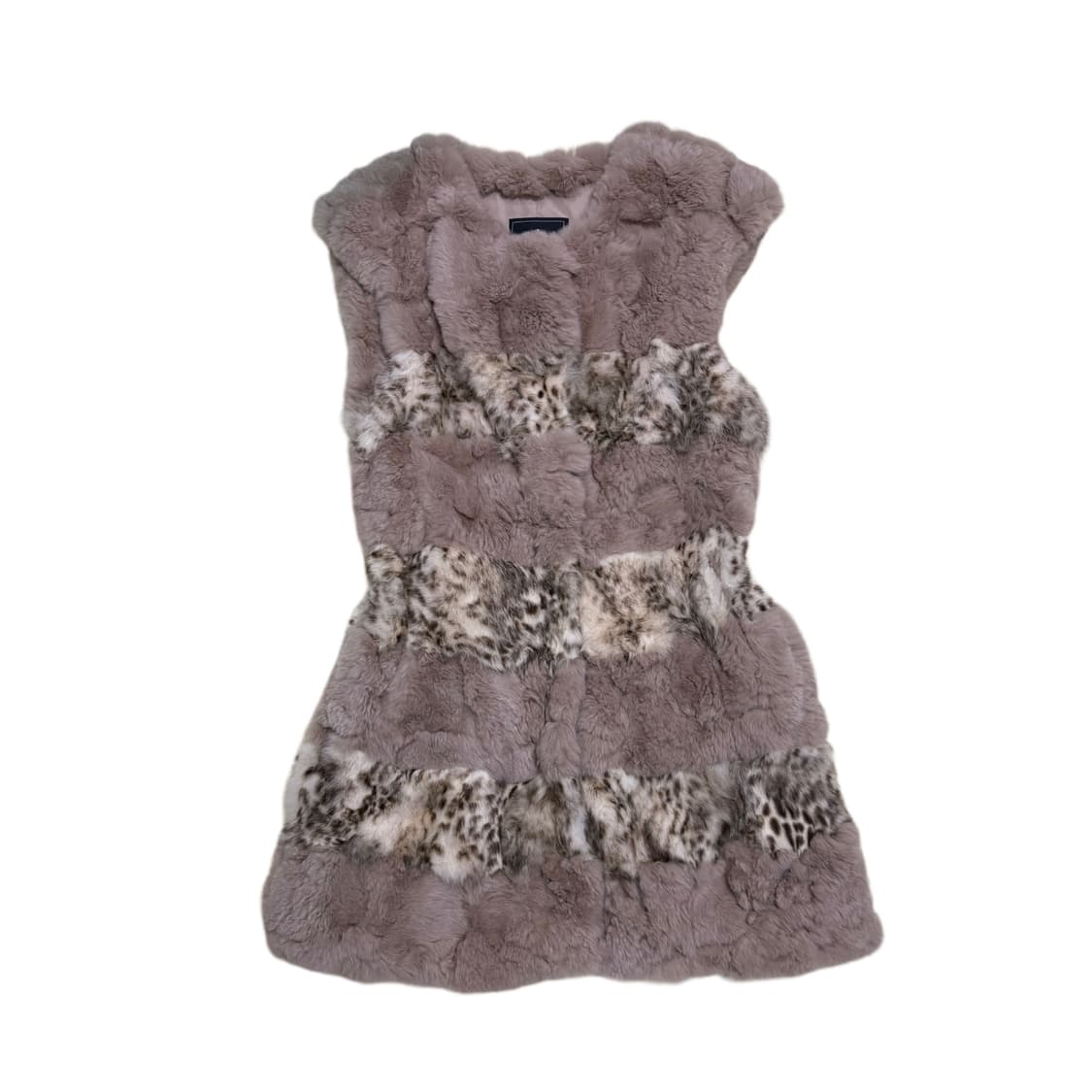 빈티지 핑크베이지 레오파드 퍼 조끼 베스트 상품이미지3