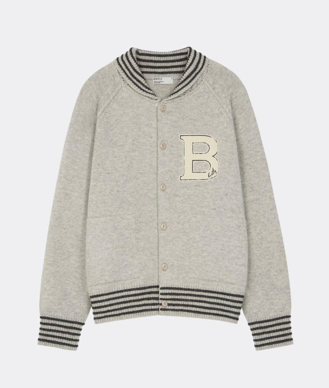 KNIT VARSITY CARDIGAN_Melange Grey 상품이미지1