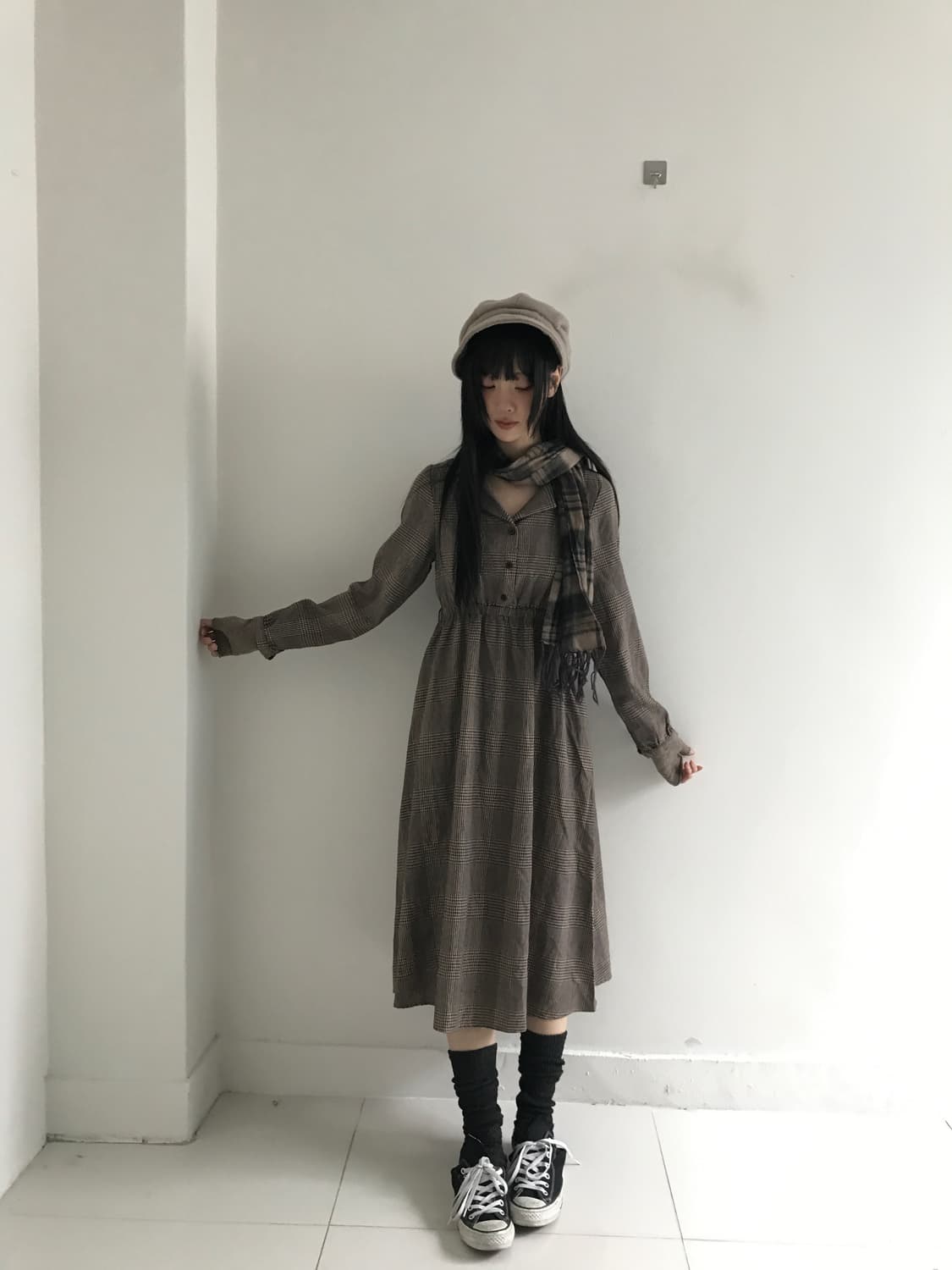 Check V Neck Shirts Dress 상품이미지4