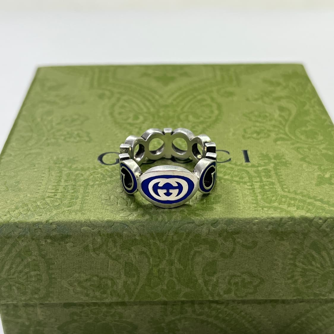 새상품 구찌 반지 인터로킹 G 에나멜 링 실버 블루 에나멜 상품이미지6