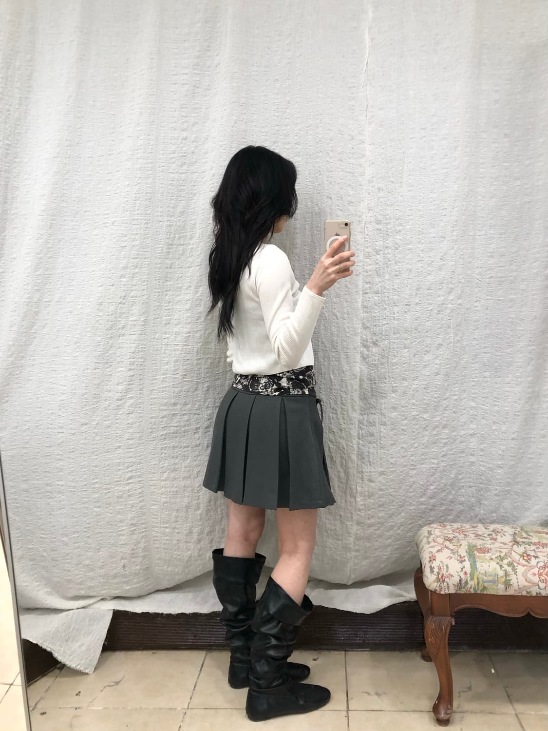 Ribbon charcoal mini skirt 상품이미지4