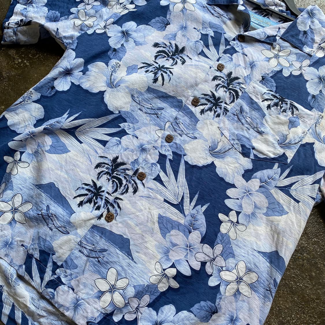 빈티지 하와이안 셔츠 블루 플라워 상품이미지4