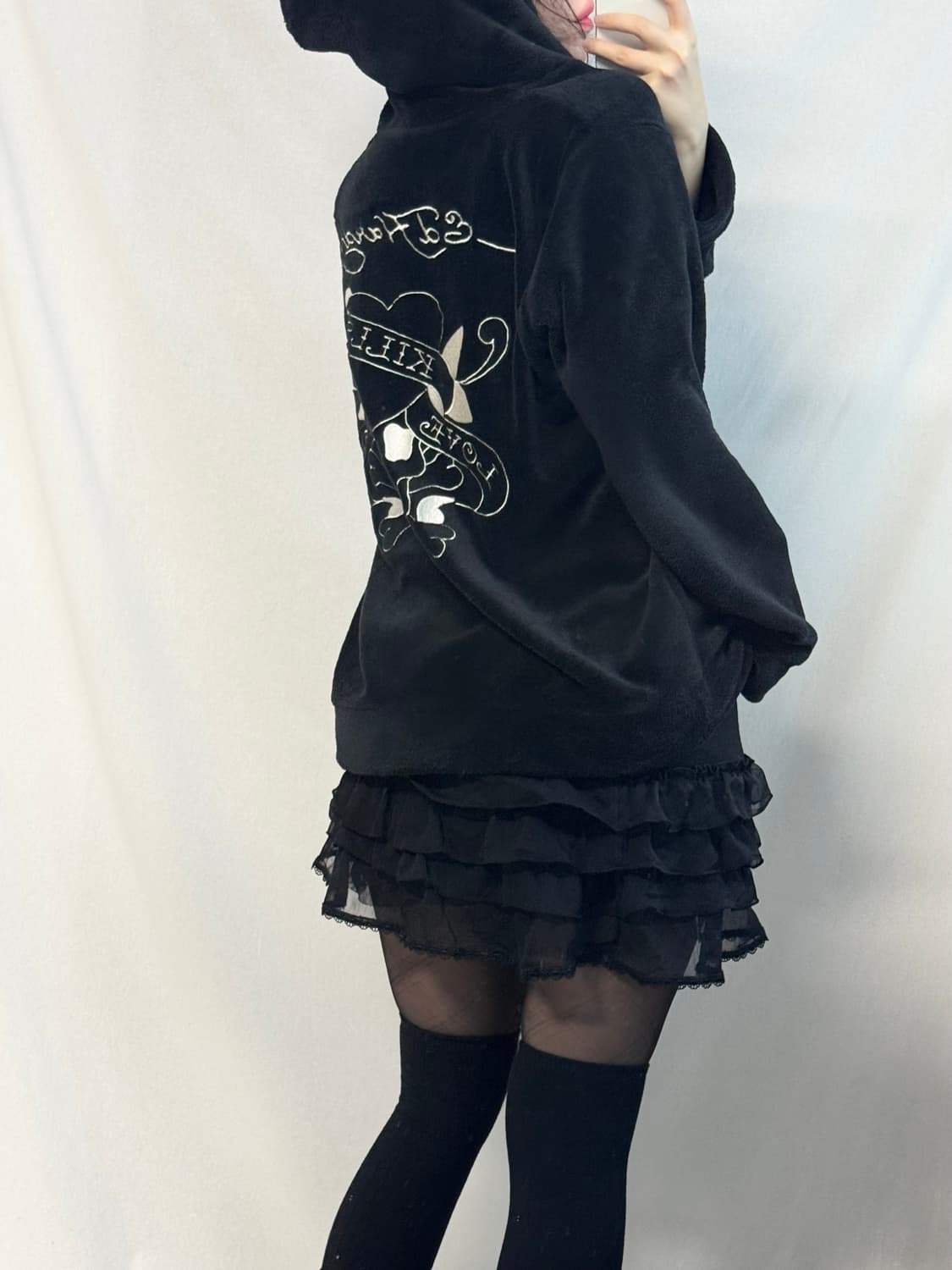 에드하디 스컬/로고 자수 플리스 후디드 집업 상품이미지2