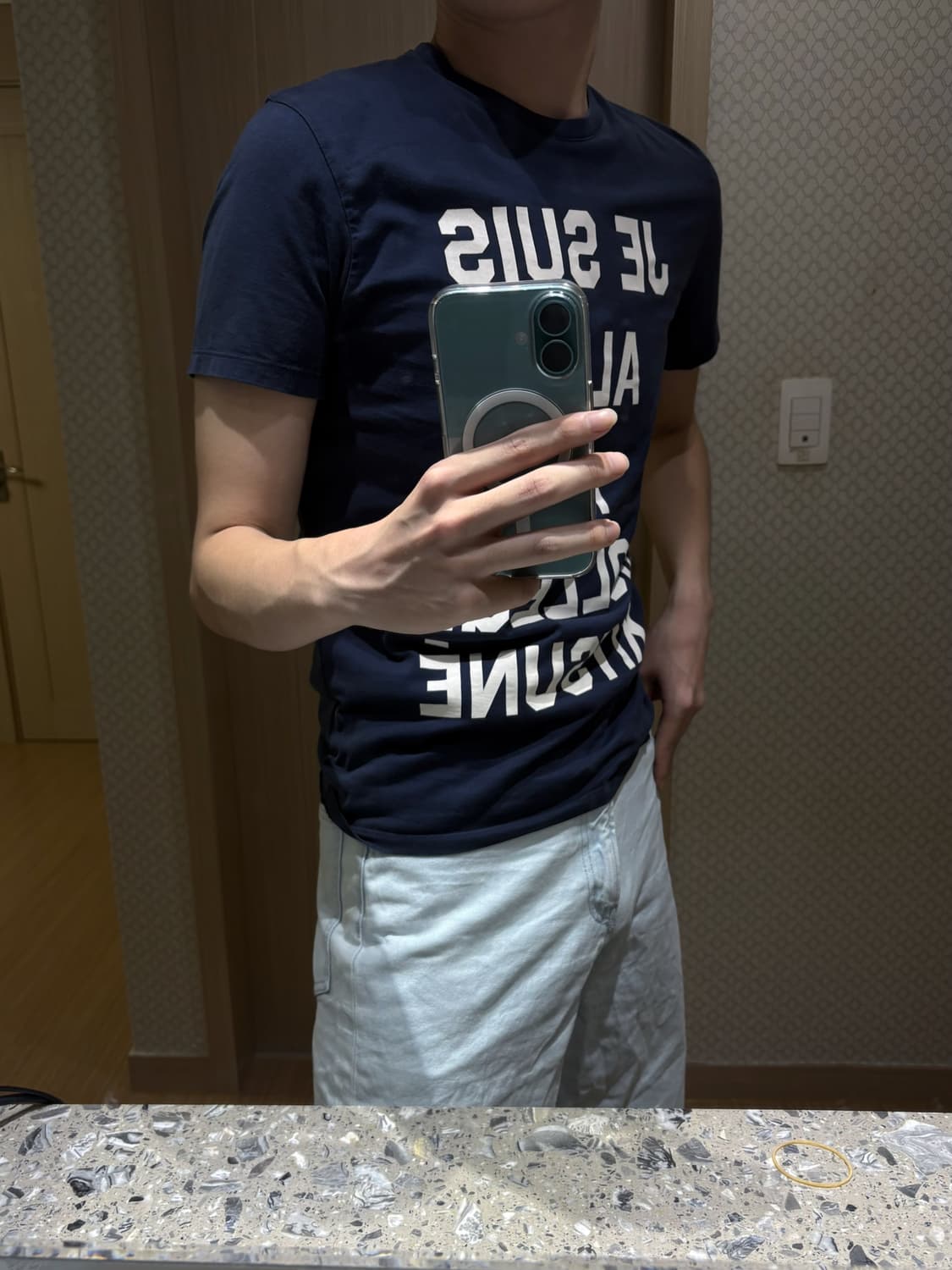 [s]메종 키츠네(Maison Kitsune) 컬리지 레터링 네이비 반팔 상품이미지3