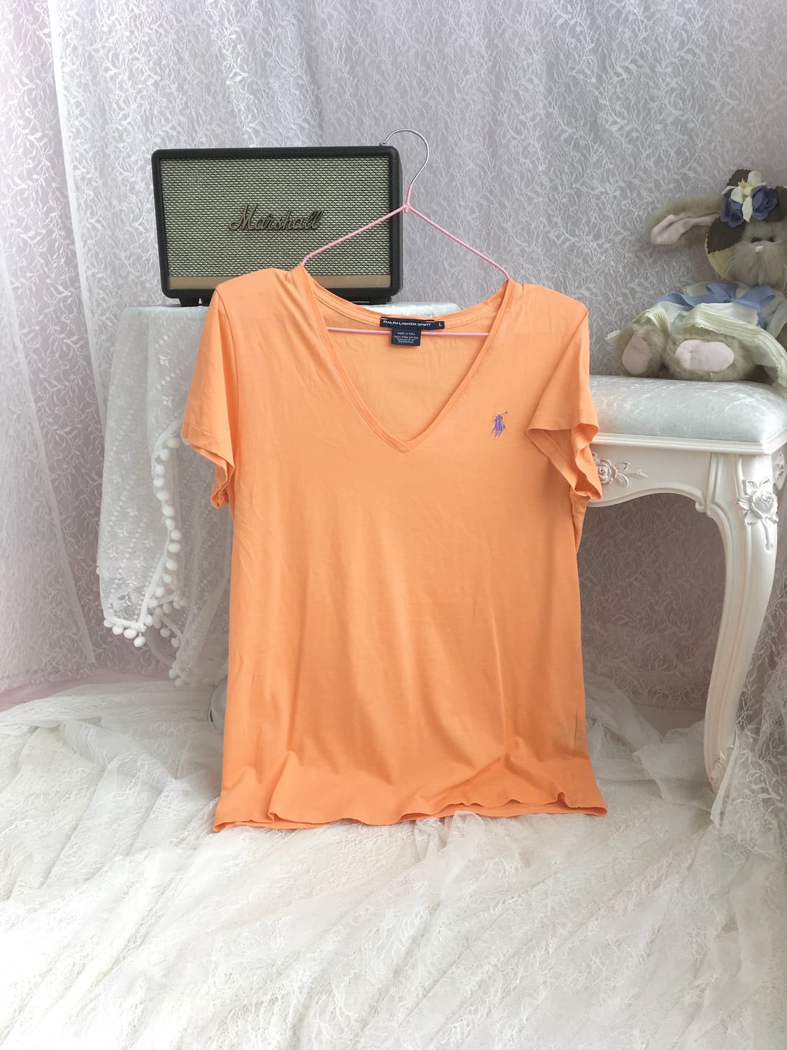 Polo orange v-neck cotton t-shirt 상품이미지3