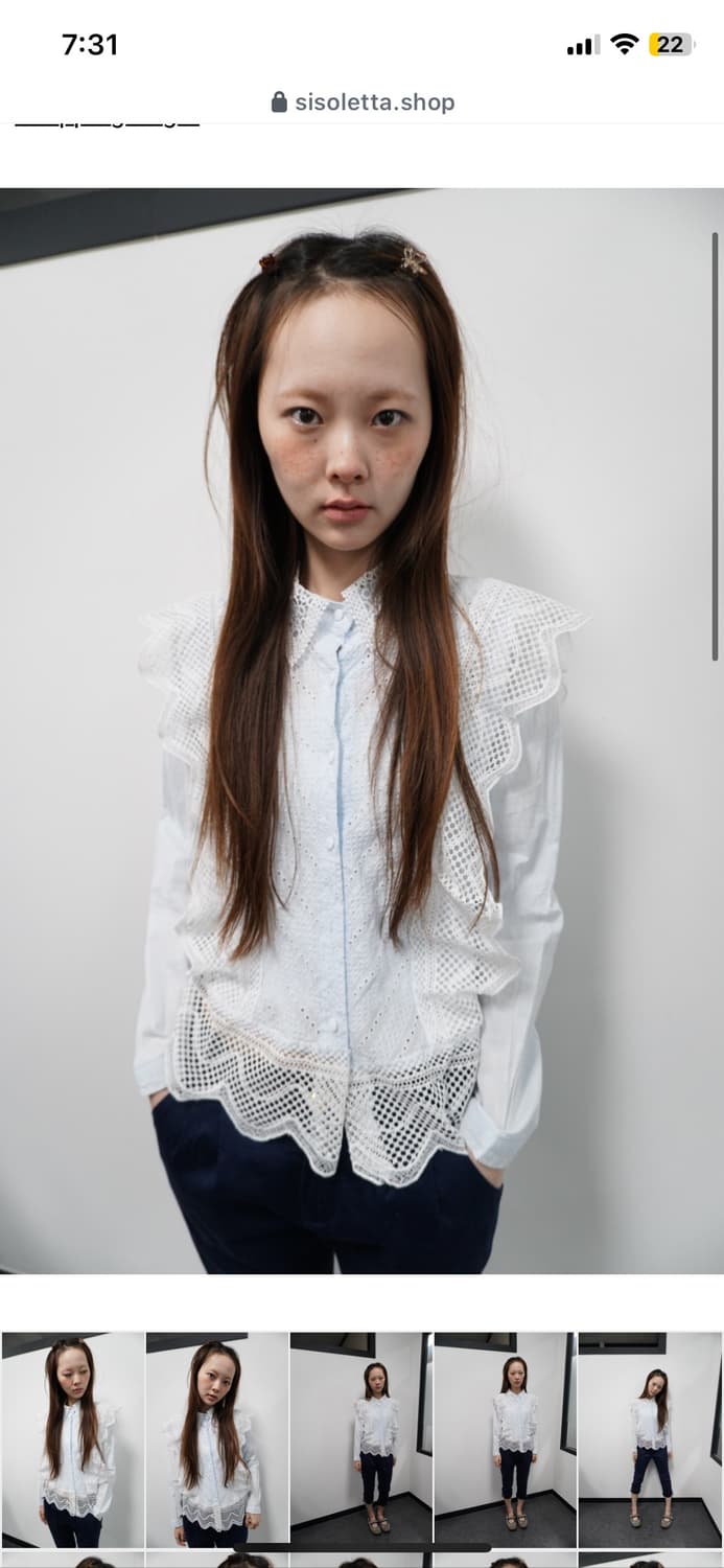 시소르타 빈티지 페어리 스카이블루 레이스 블라우스 상품이미지1