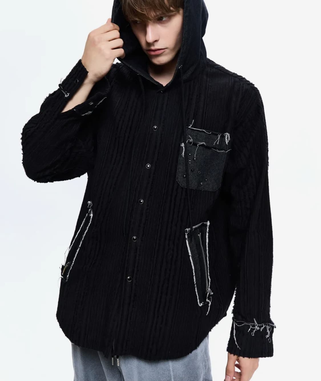 rssc 데님 믹스 트리밍 자카드 후드 셔츠 상품이미지1