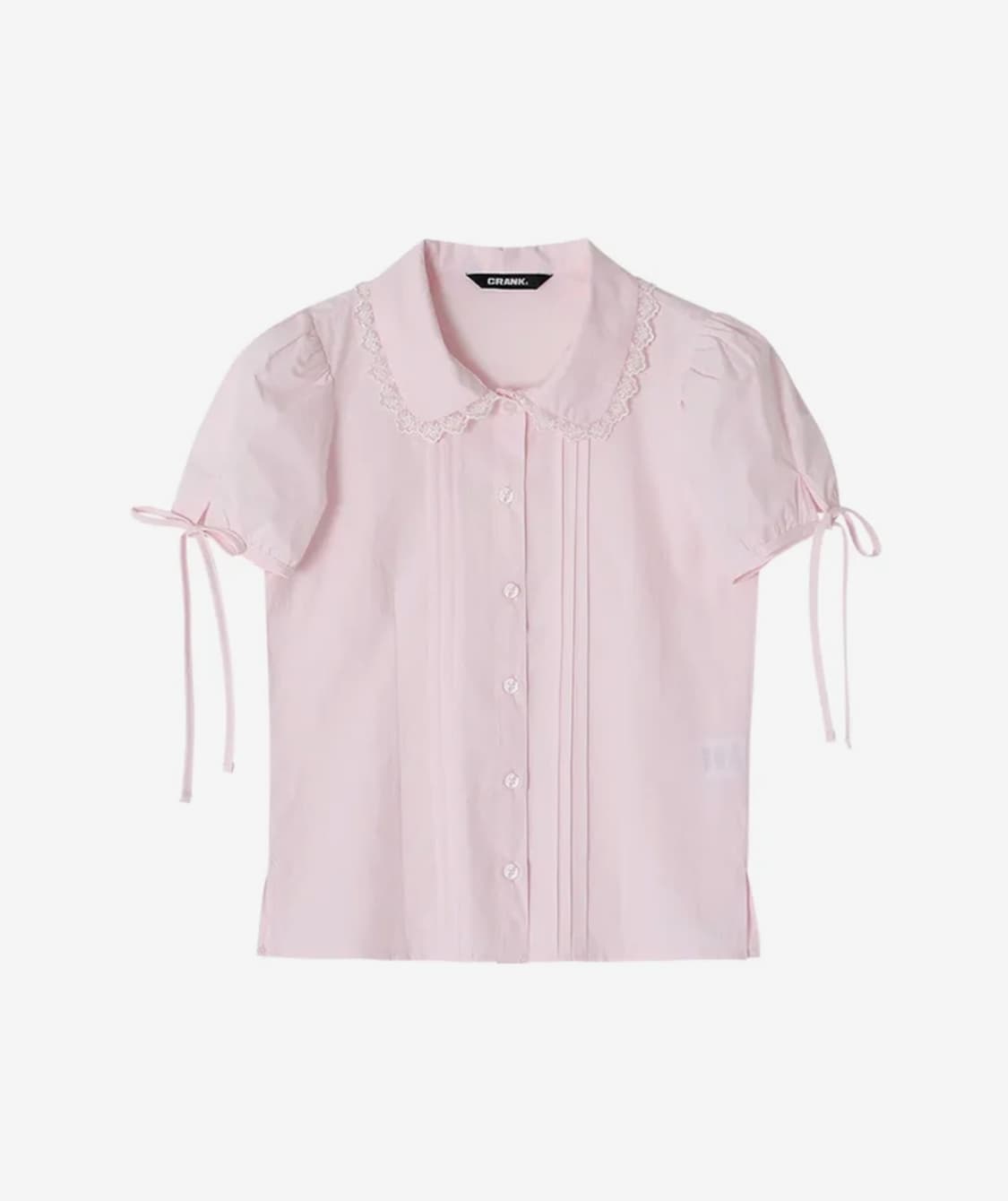 새상품)) 크랭크 핀턱 레이스 카라 블라우스 핑크 상품이미지2