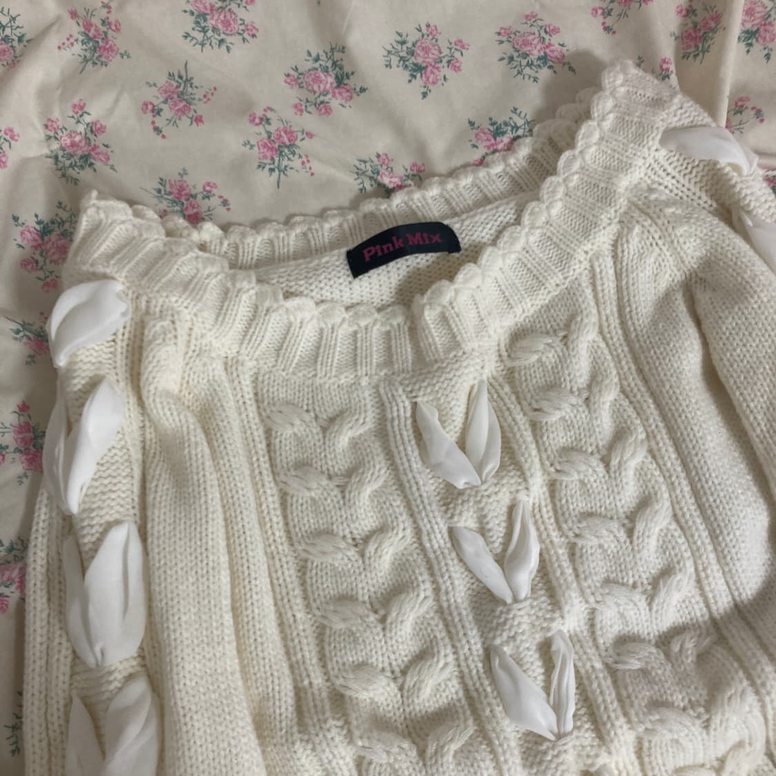 핑크믹스 리본 오프숄더 니트 히메 갸루 달천 핀터레스트 상품이미지3