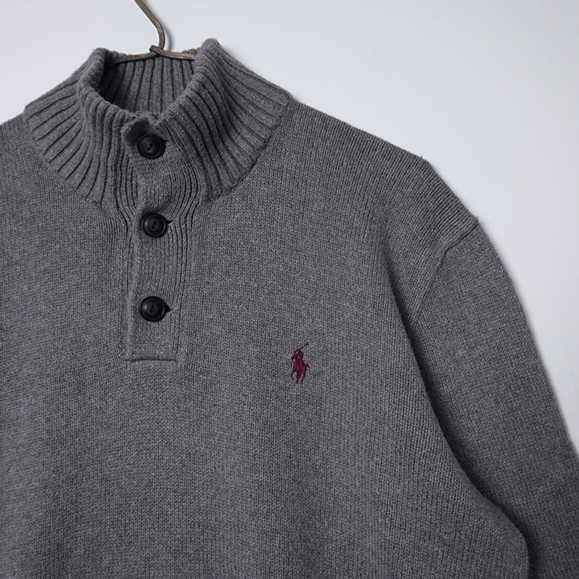 [xs] 폴로 랄프로렌 코튼 딥그레이 버튼업 터틀넥 니트 상품이미지3