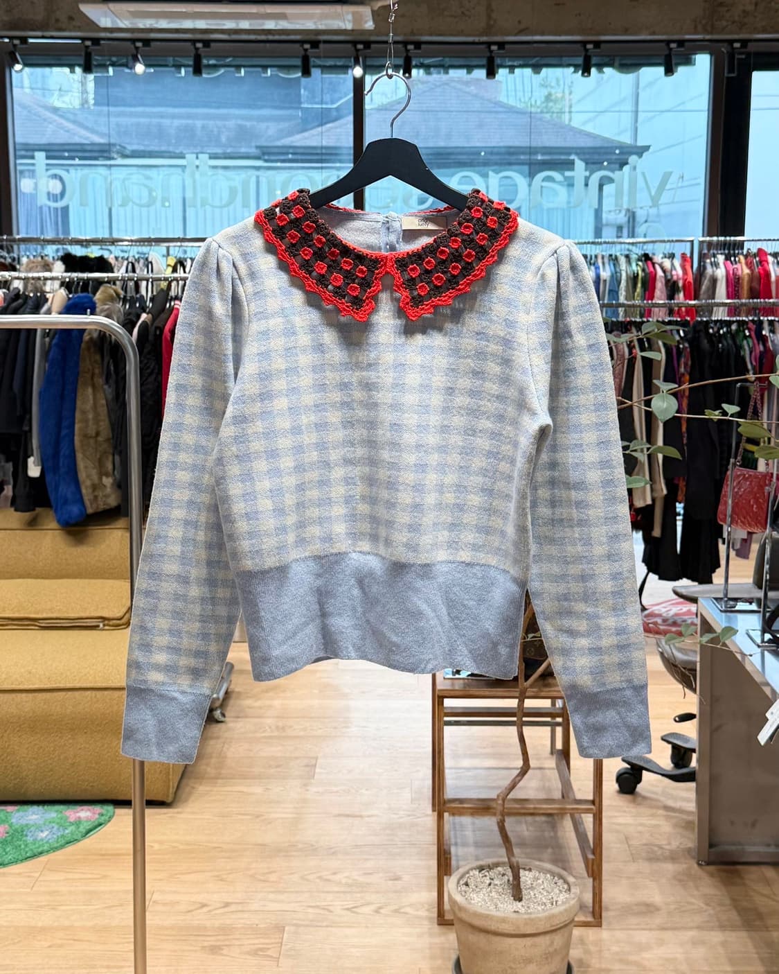 orla kiely 블루 체크 카라넥 니트  상품이미지1