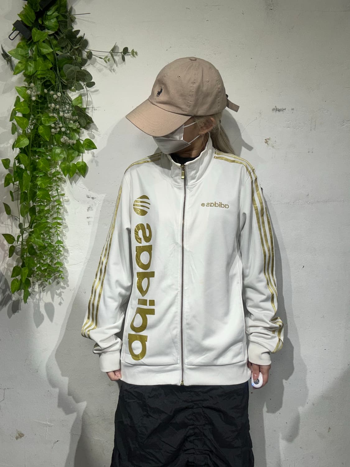 아디다스 화이트 골드 빅 로고 삼선 트랙탑 져지 M 상품이미지4