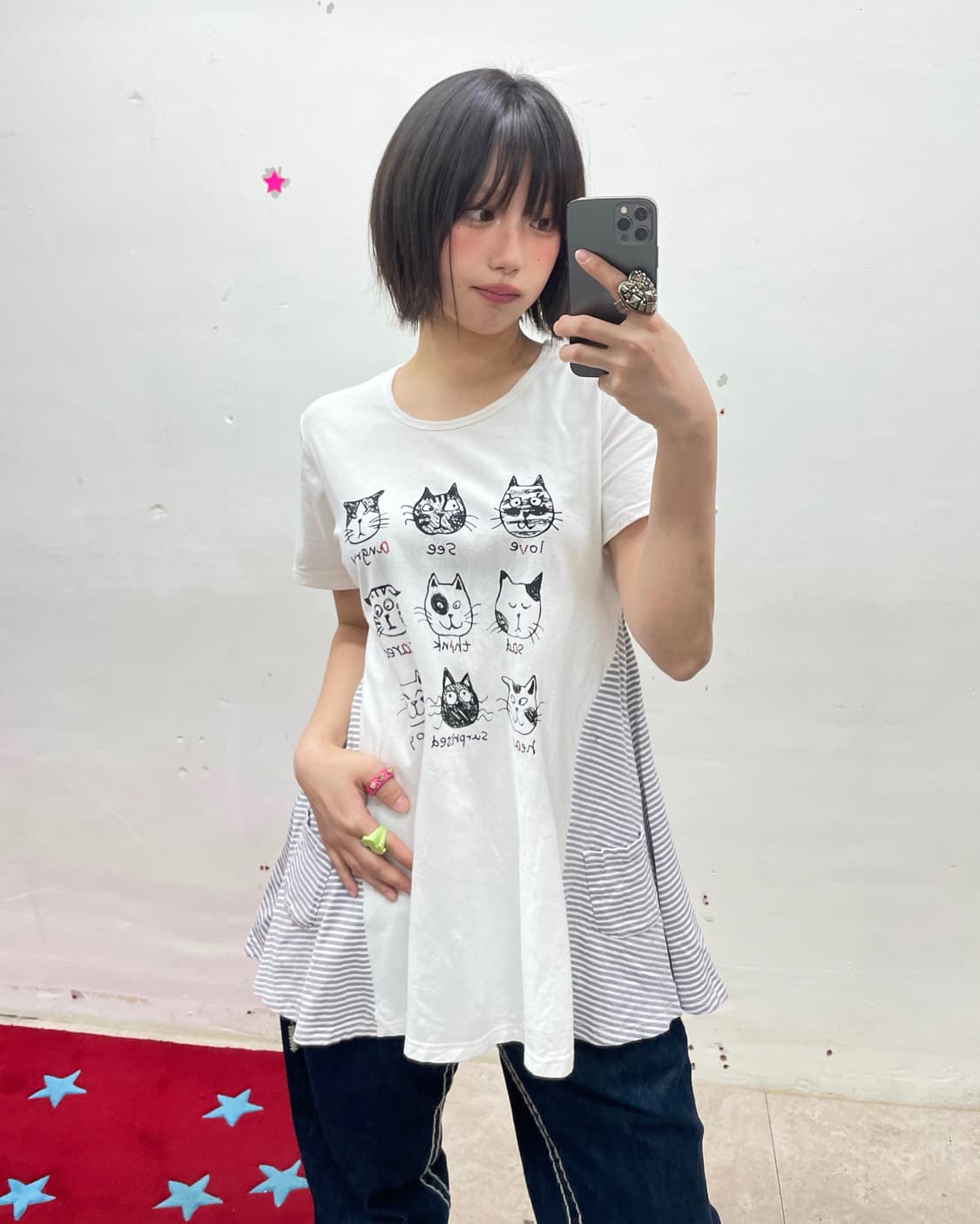 Multi Cat Stripe Pocket T-shirt 상품이미지1