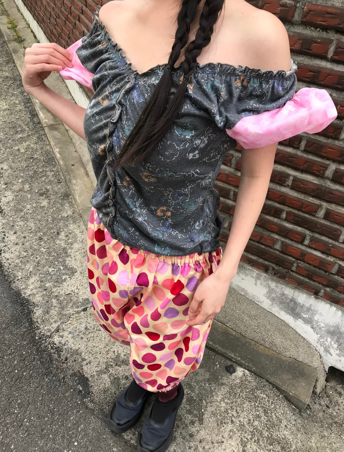 vintage pattern puff top 상품이미지1