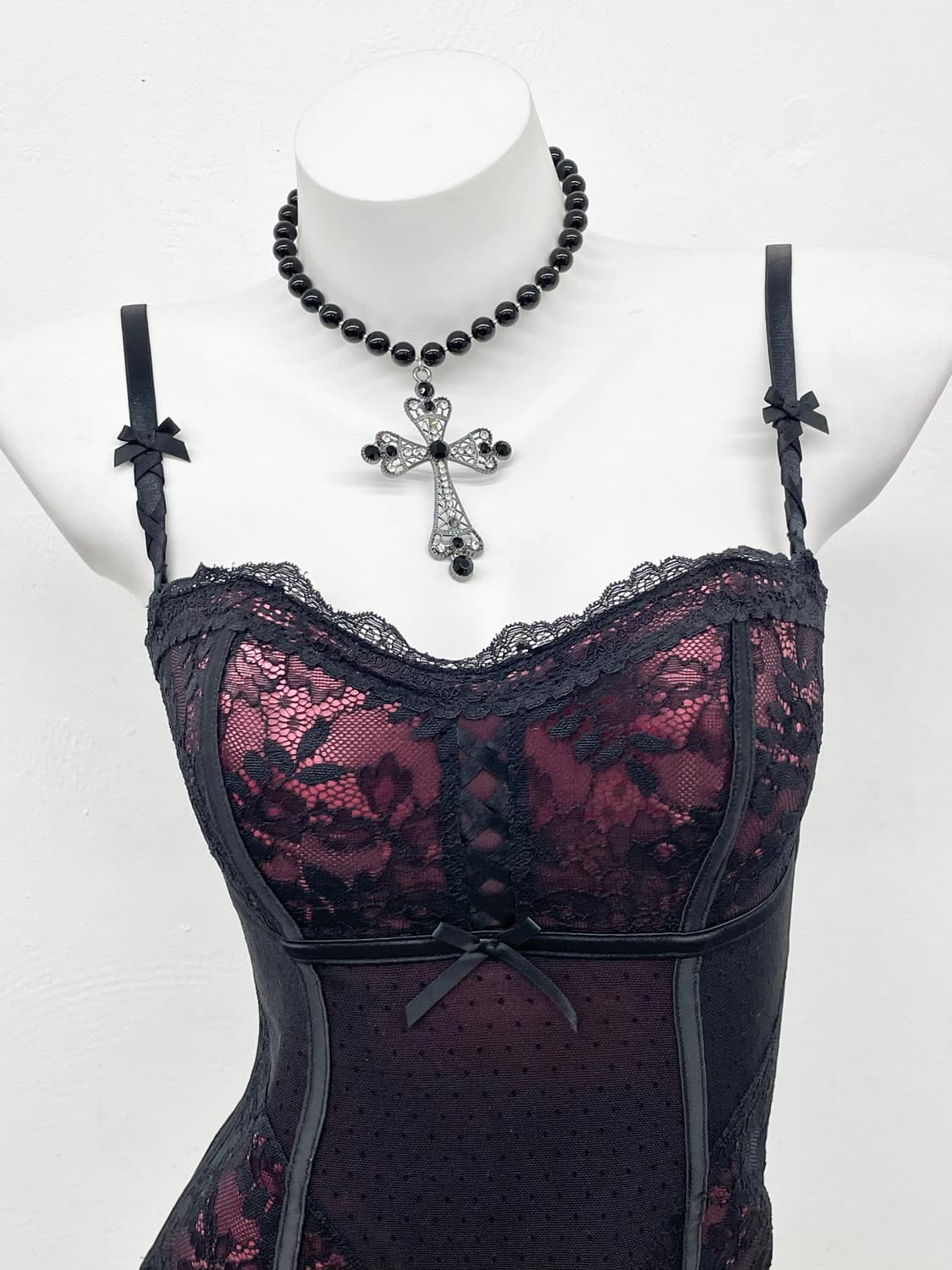 갸루 새틴 레이스 코르셋 상품이미지2