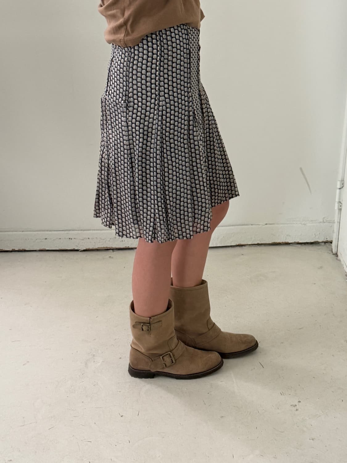 일본빈티지 패턴 플리츠 미디스커트 상품이미지1