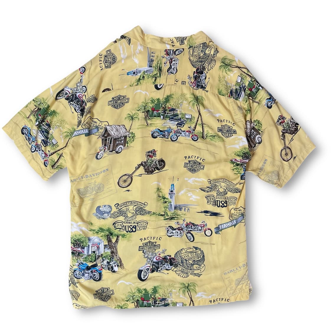할리데이비슨 옐로우 야자수 하와이안 반팔 셔츠 L 상품이미지2