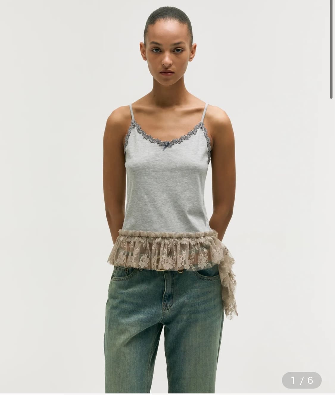 마지셔우드 셔링 레이스 슬리브리스 그레이 상품이미지3