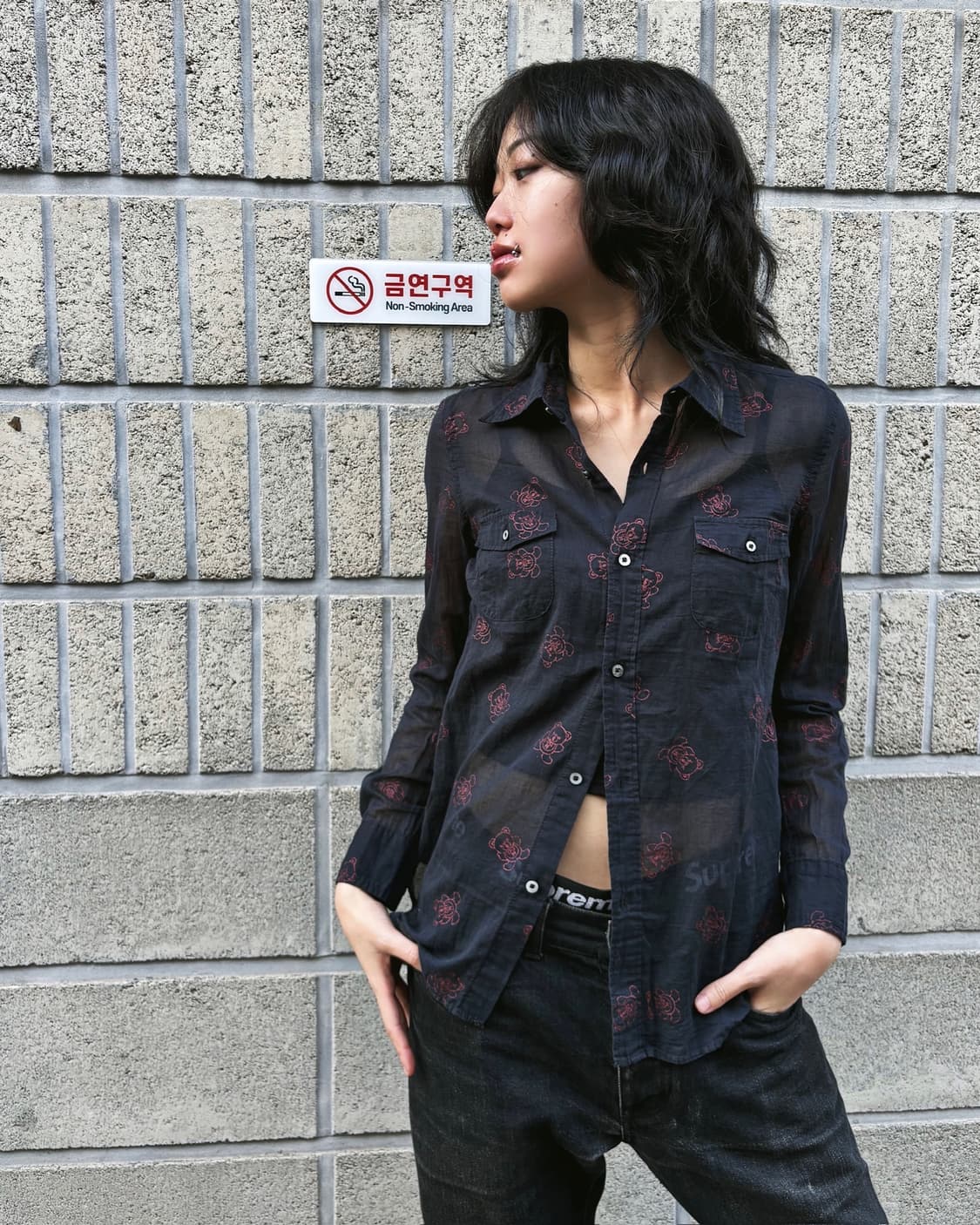 히스테릭 글래머 fuck bear 패턴 디테일 셔츠 상품이미지1