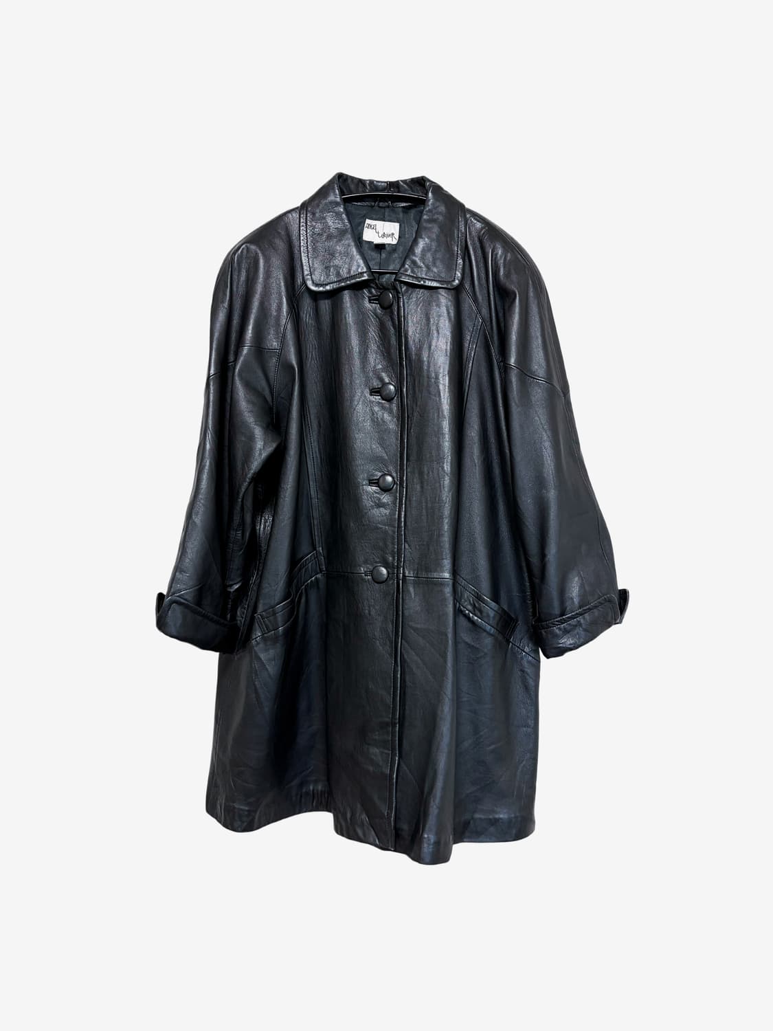 Raglan Leather Midi Coat - Black 상품이미지5