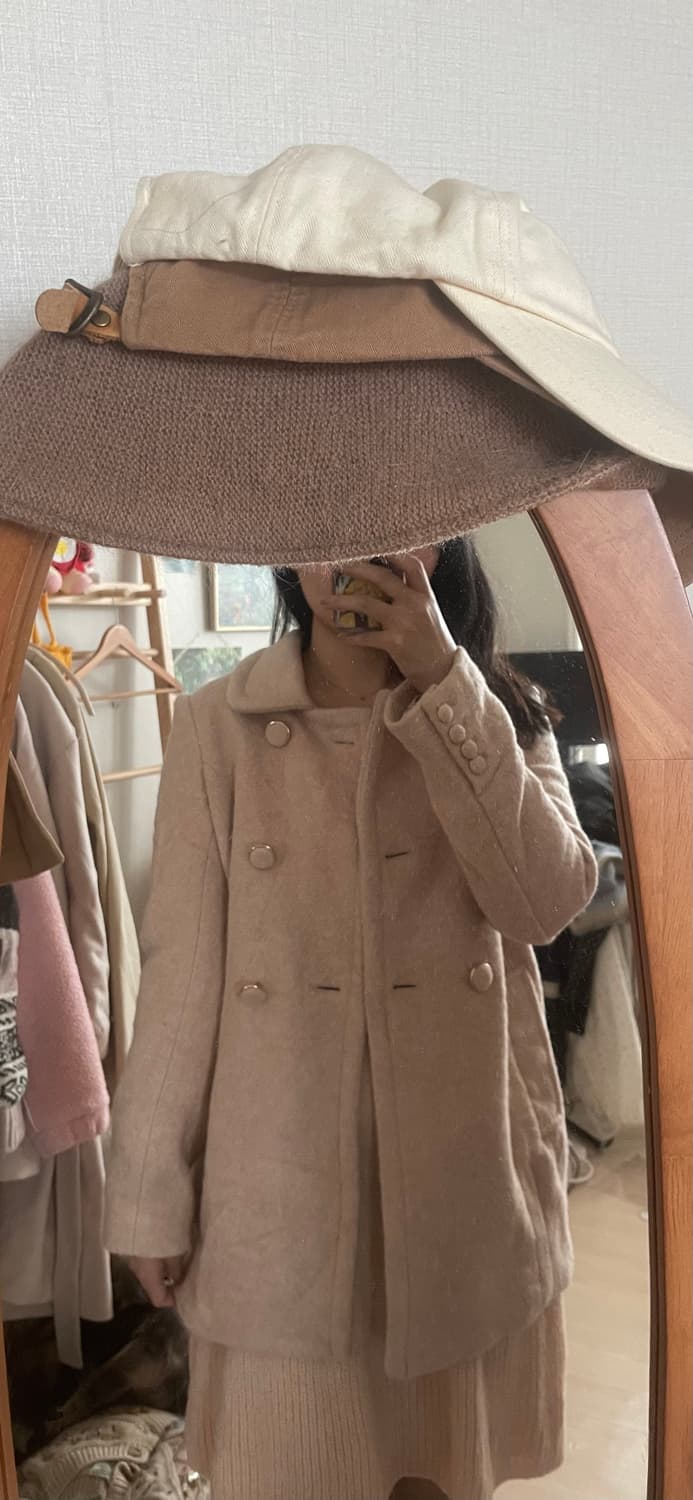 모리걸 빈티지 핑크 퍼 카라 숏코트 상품이미지6