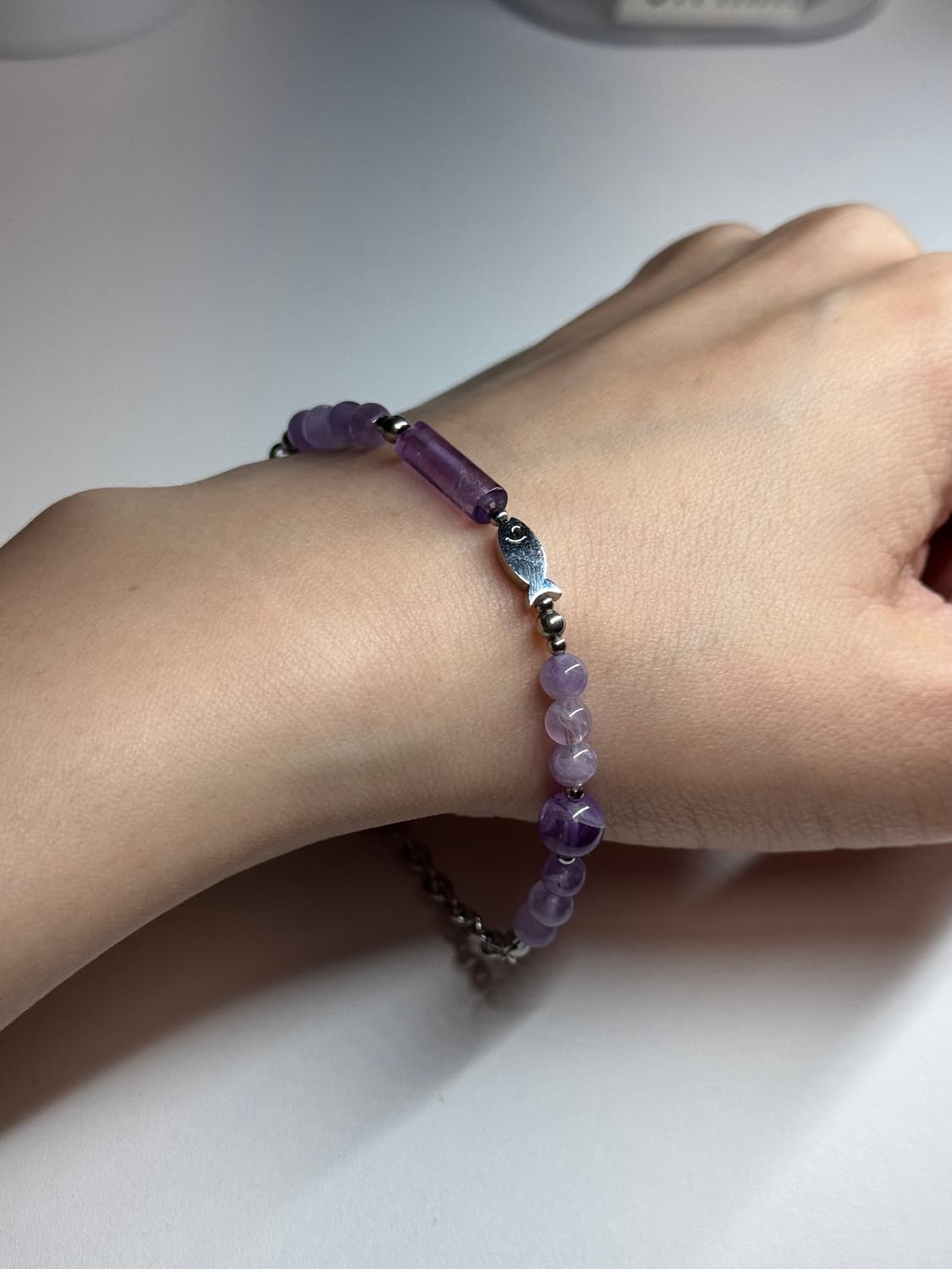 (핸드메이드) 천연석 자수정 물고기 체인 원석팔찌 상품이미지3