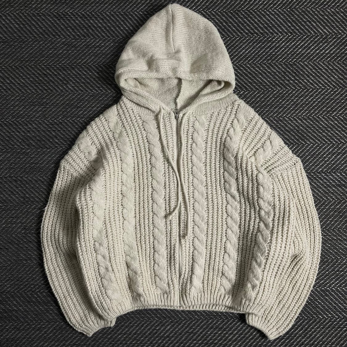 빈티지 케이블 패턴 후드 스웨터 자켓y 3129 상품이미지2