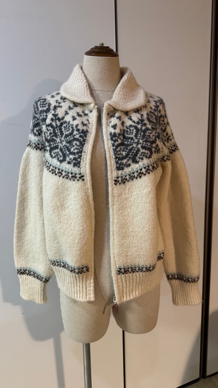 노르딕 패턴 울 니트 가디건 화이트  상품이미지7