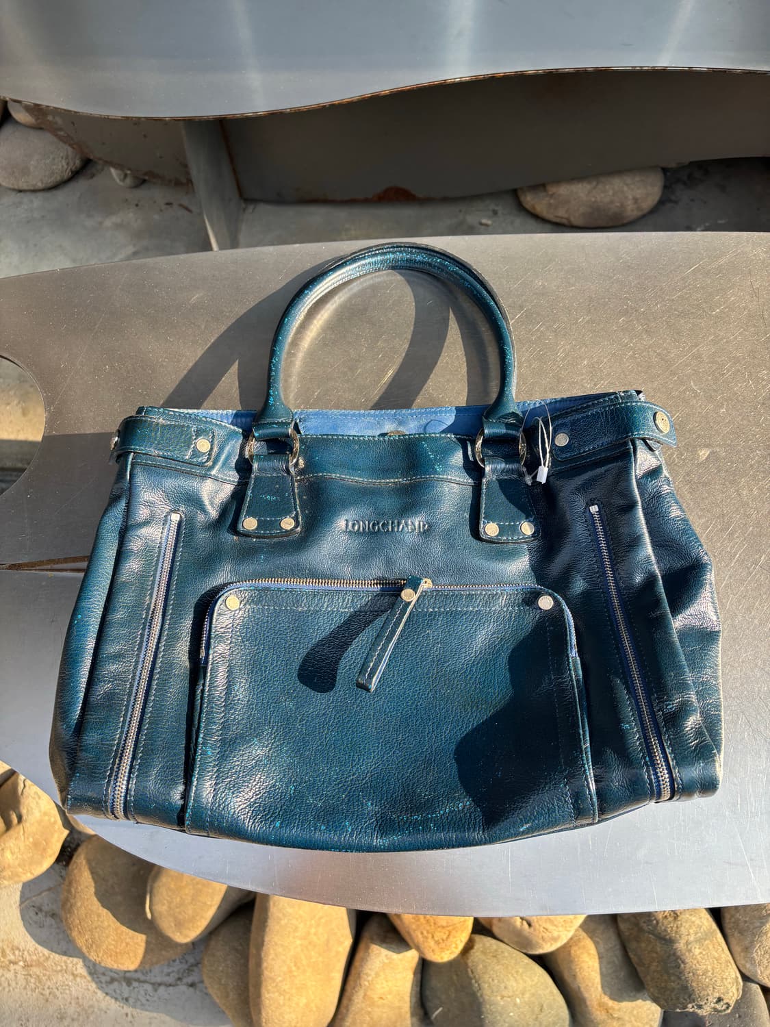 히피 딥블루 레더 멀티 포켓 토트백 상품이미지1