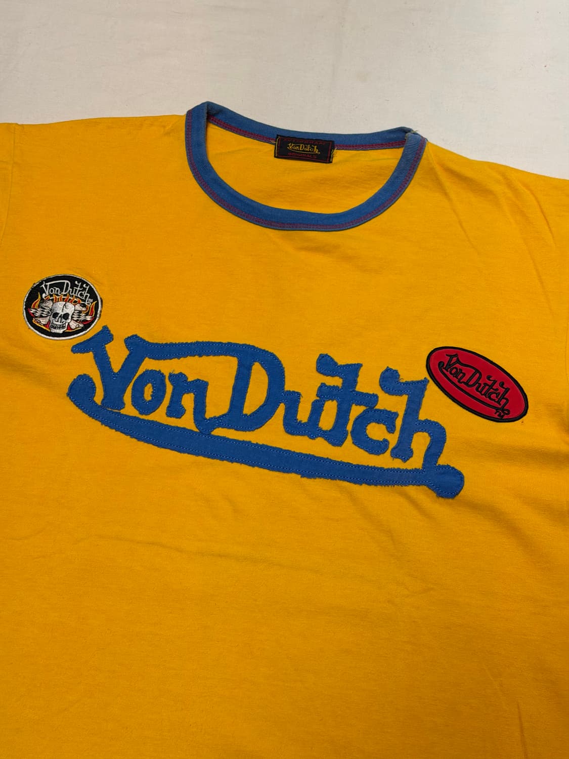 본더치 스컬 패치 y2k 반팔 티셔츠 옐로우 상품이미지2