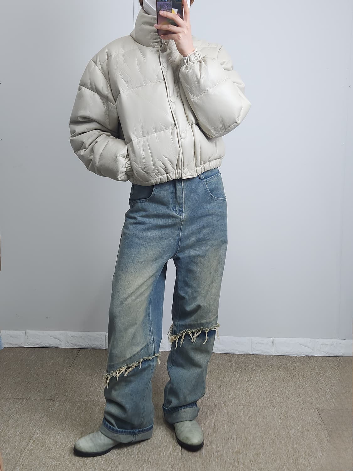 크롭 레더 패딩 점퍼 상품이미지3