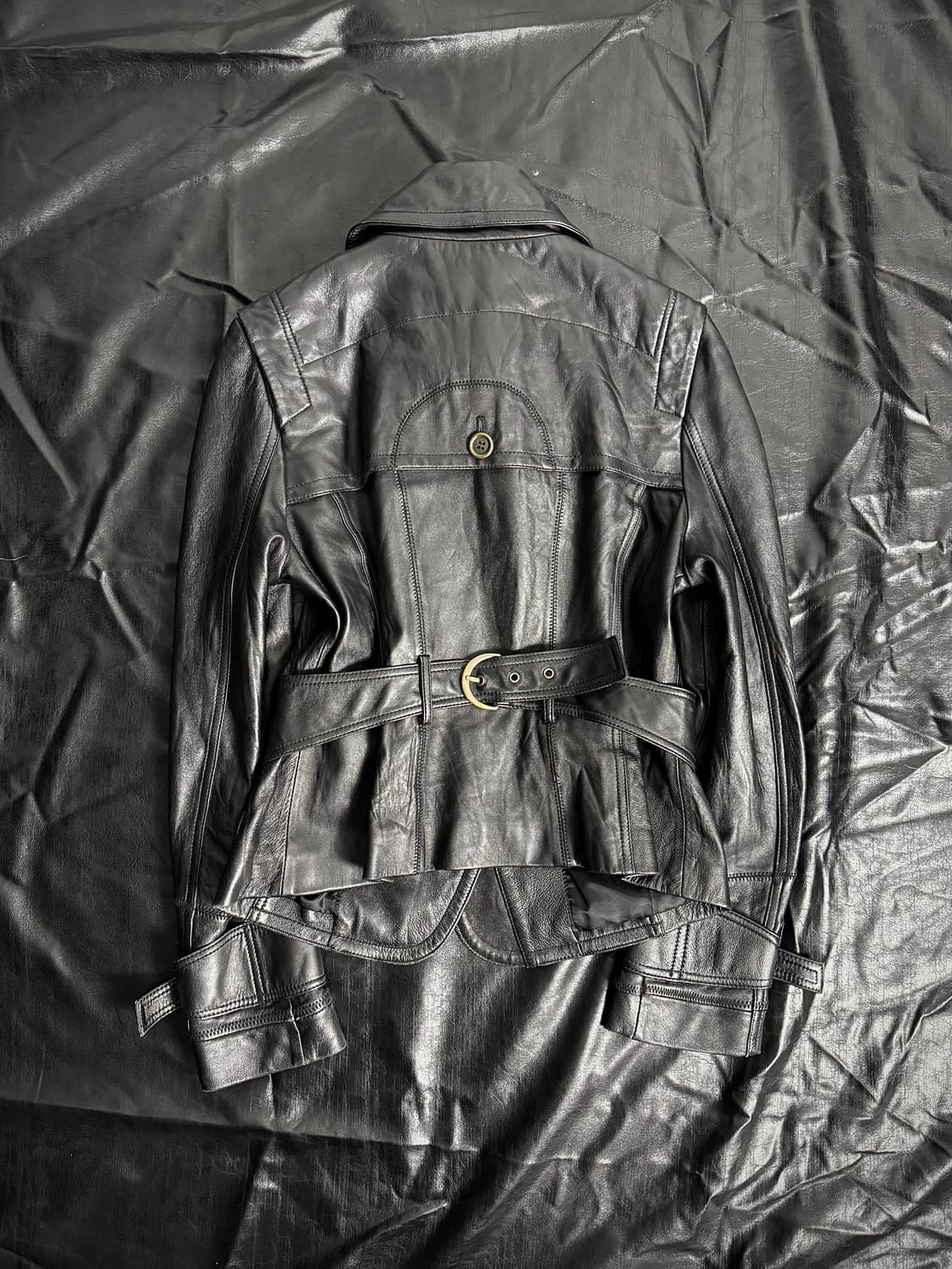 Black leather collared jacket 상품이미지2